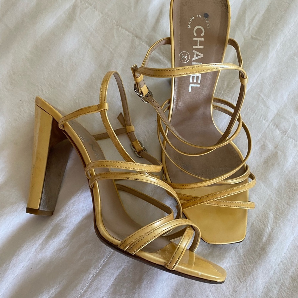 CHANEL Gold Strappy High Heel Sandals - Picture 16 of 16